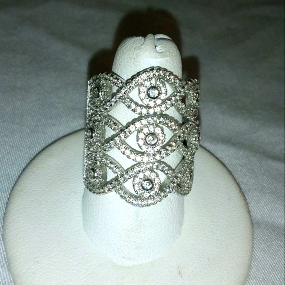 Wide CZ cocktail band ring Size 7